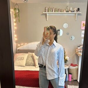 Princess Polly Blue Striped Button-Up Shirt